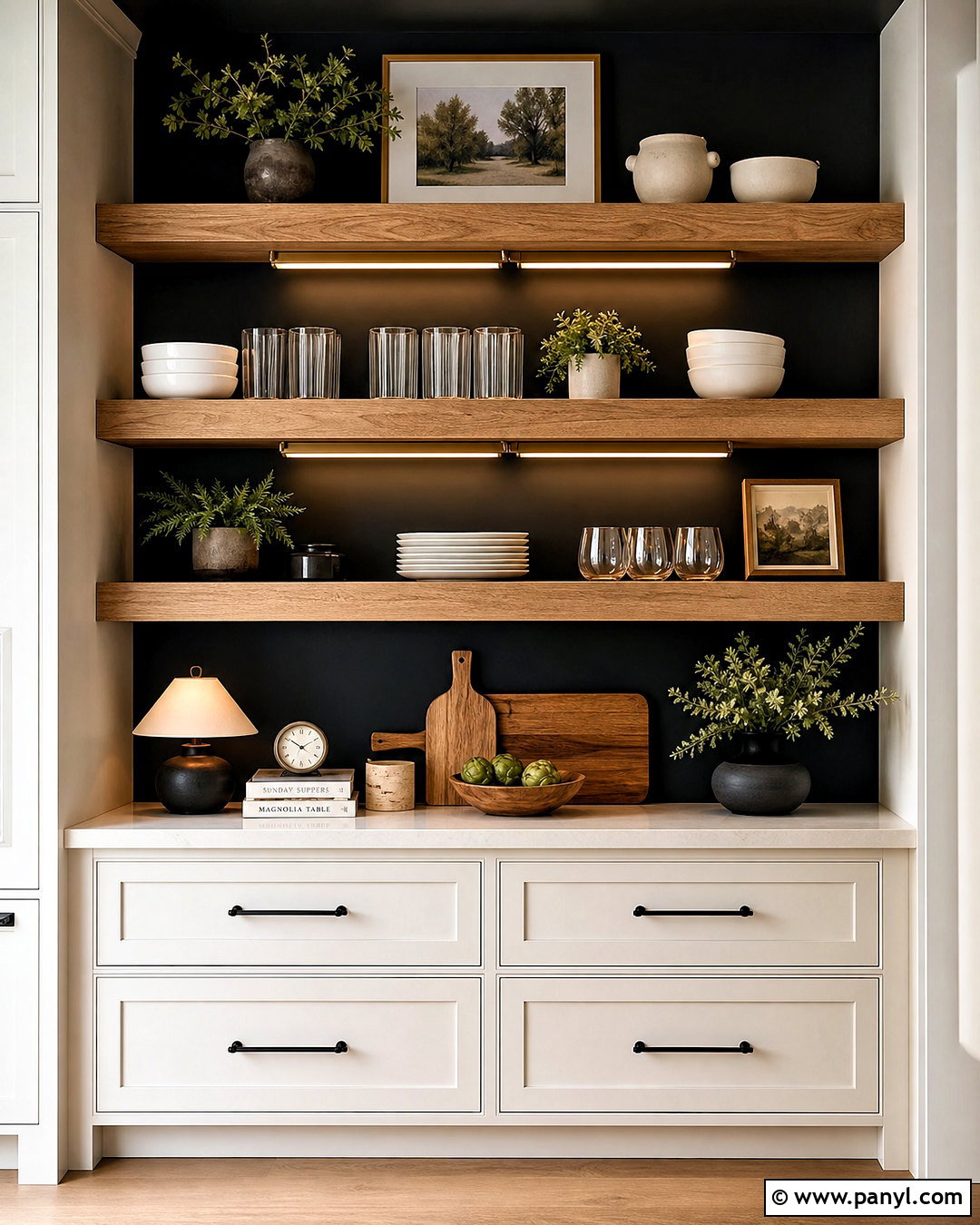 Black Kitchen Wall With Floating Shelves - 20 black kitchen wall ideas