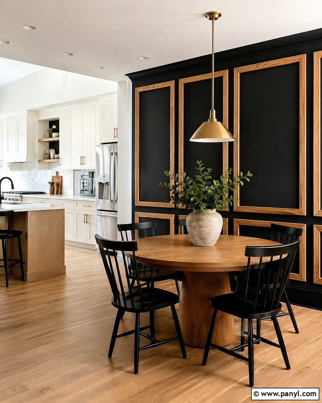Black Kitchen Wall With Oak Picture Frame Trim - 20 Black Accent Wall With Wood Trim Ideas