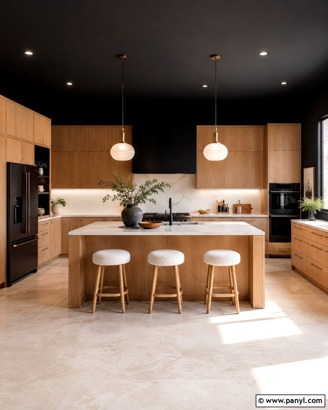 Black Kitchen Walls And Ceiling With Oak Cabinets - 20 Black Wall Black Ceiling Ideas
