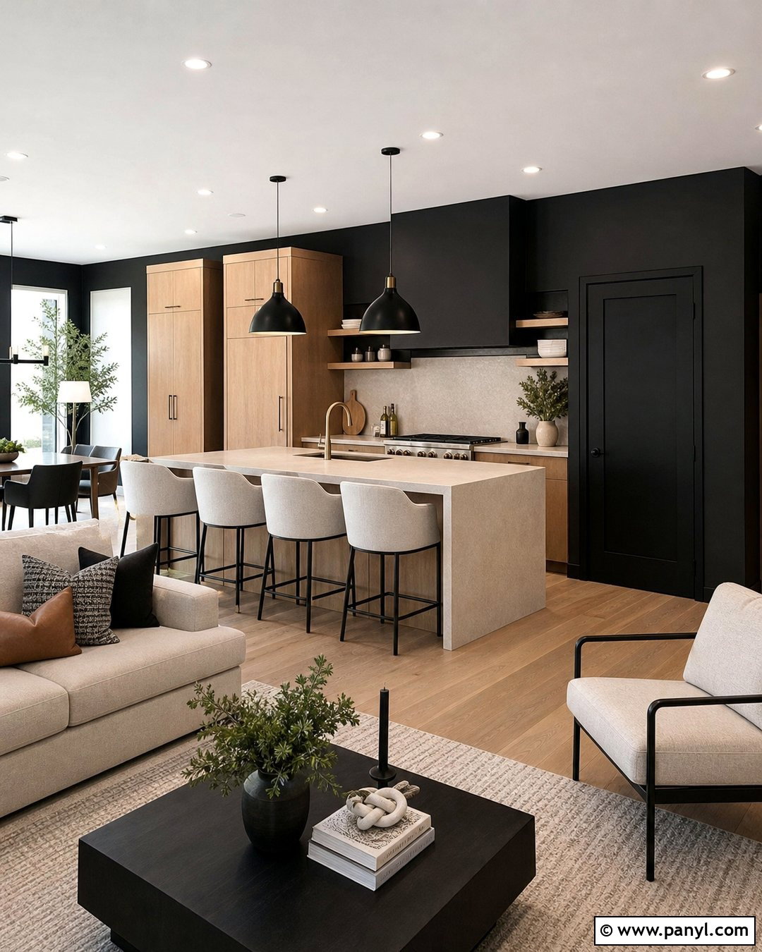 Black Kitchen Walls In an Open Plan Kitchen - 20 Contemporary Kitchen Black Walls
