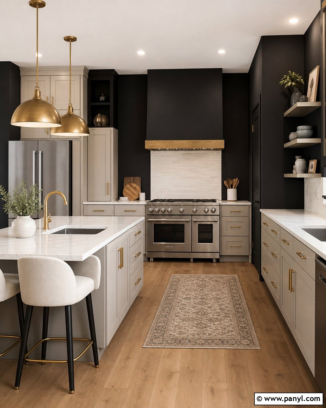 Black Kitchen Walls With Brass Accents - 20 Contemporary Kitchen Black Walls