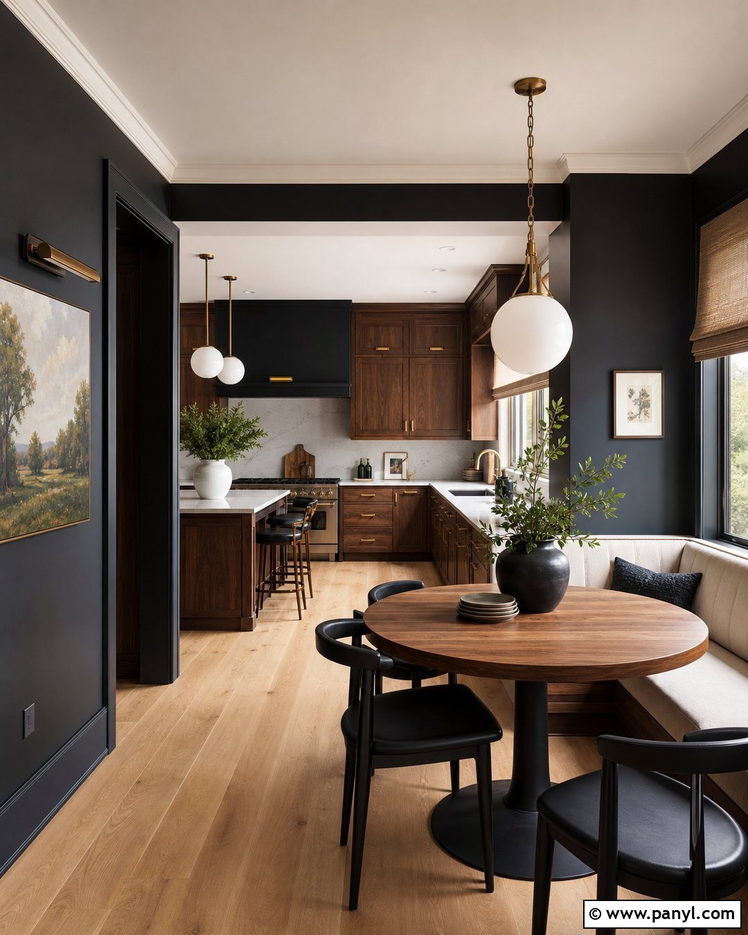 20 Black Kitchen Walls With Brown Cabinets for a Warm Modern Look