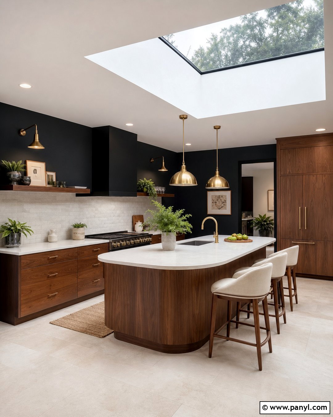 Black Kitchen Walls With Brown Cabinets And A Skylight - 20 Black Kitchen Walls With Brown Cabinets