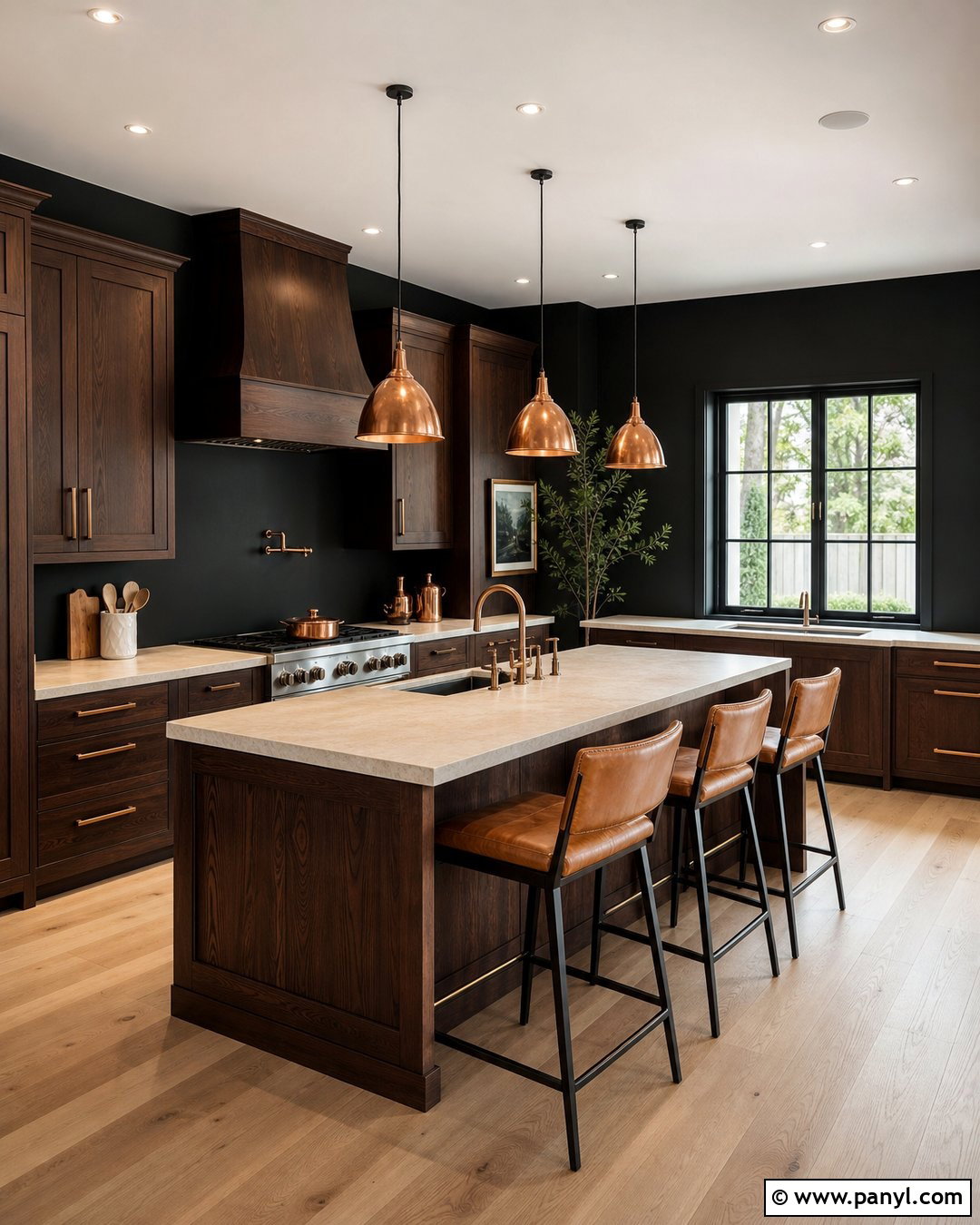 Black Kitchen Walls With Brown Cabinets And Copper Accents - 20 Black Kitchen Walls With Brown Cabinets