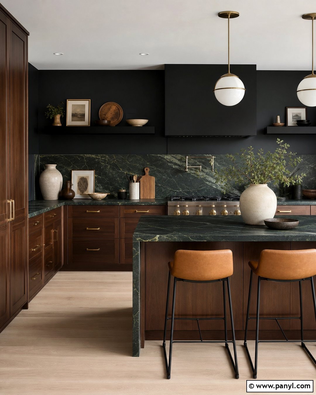 Black Kitchen Walls With Brown Cabinets And Green Stone - 20 Black Kitchen Walls With Brown Cabinets
