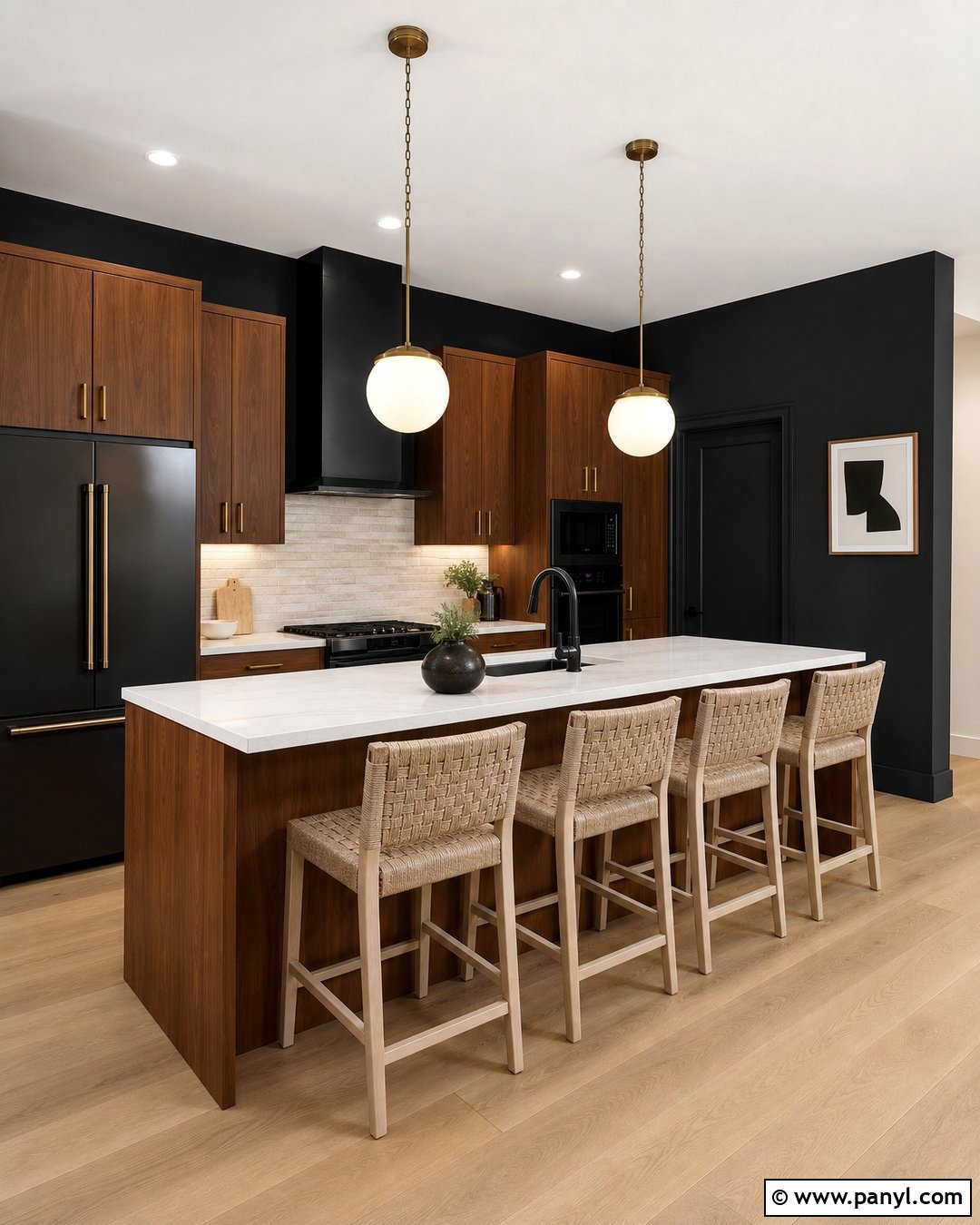 Black Kitchen Walls With Brown Cabinets And Light Wood Floors - 20 Black Kitchen Walls With Brown Cabinets