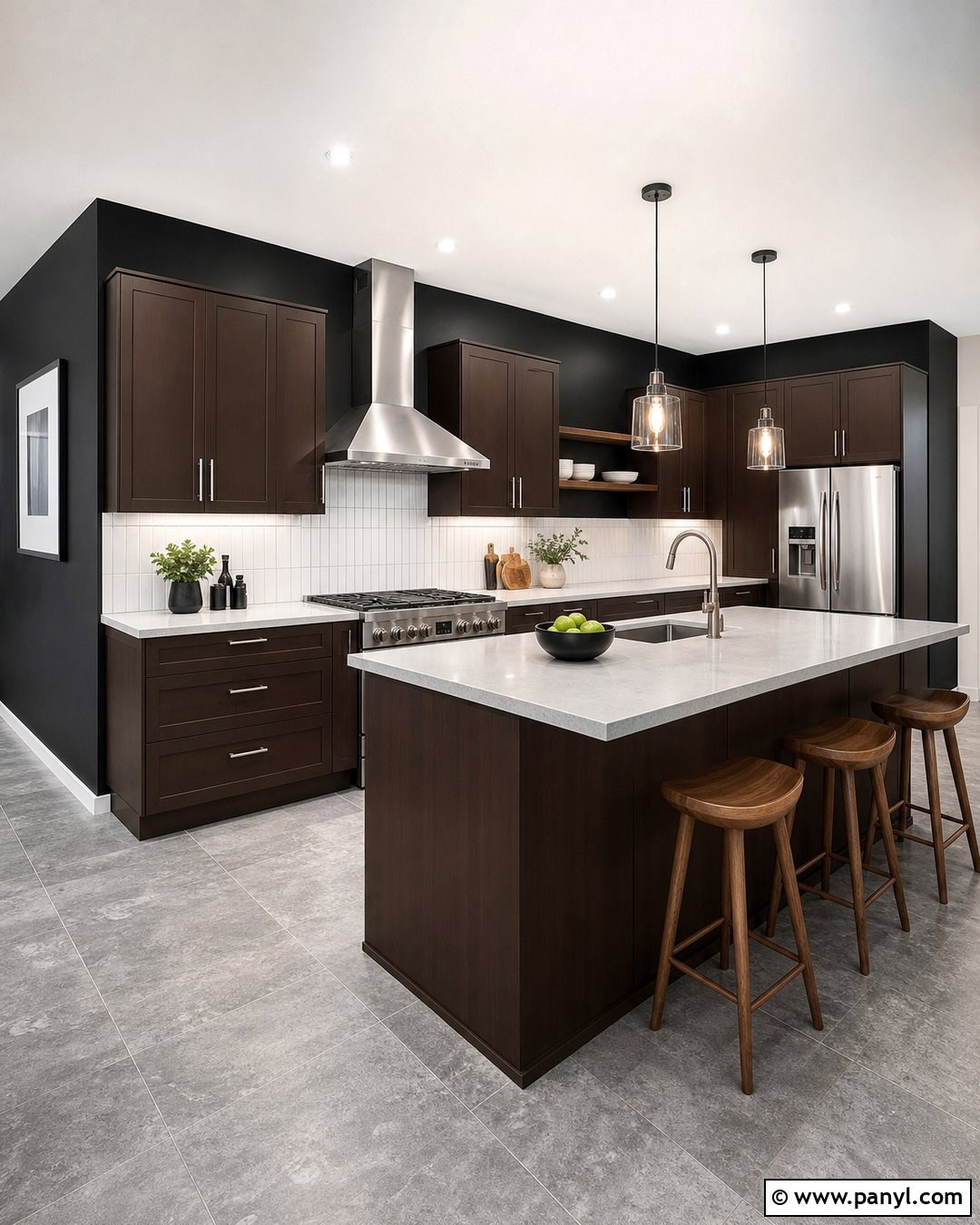 Black Kitchen Walls With Brown Cabinets And Stainless Steel - 20 Black Kitchen Walls With Brown Cabinets
