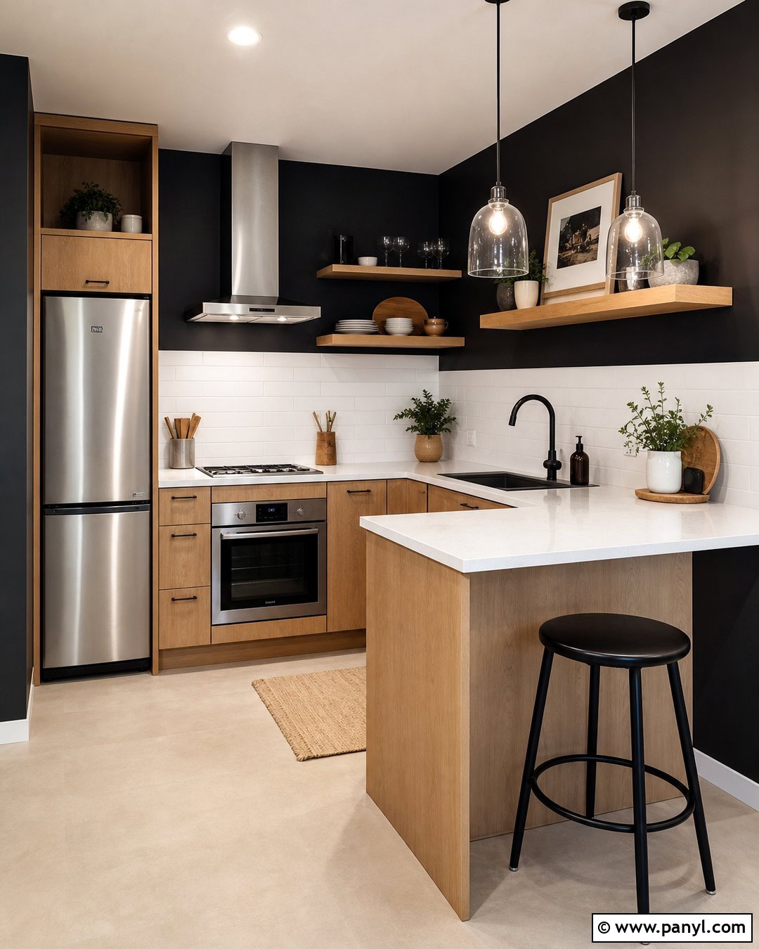 Black Kitchen Walls With Brown Cabinets In A Small Kitchen - 20 Black Kitchen Walls With Brown Cabinets