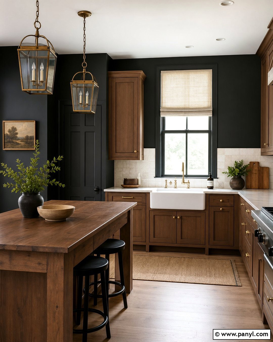 Black Kitchen Walls With Brown Farmhouse Cabinets - 20 Black Kitchen Walls With Brown Cabinets