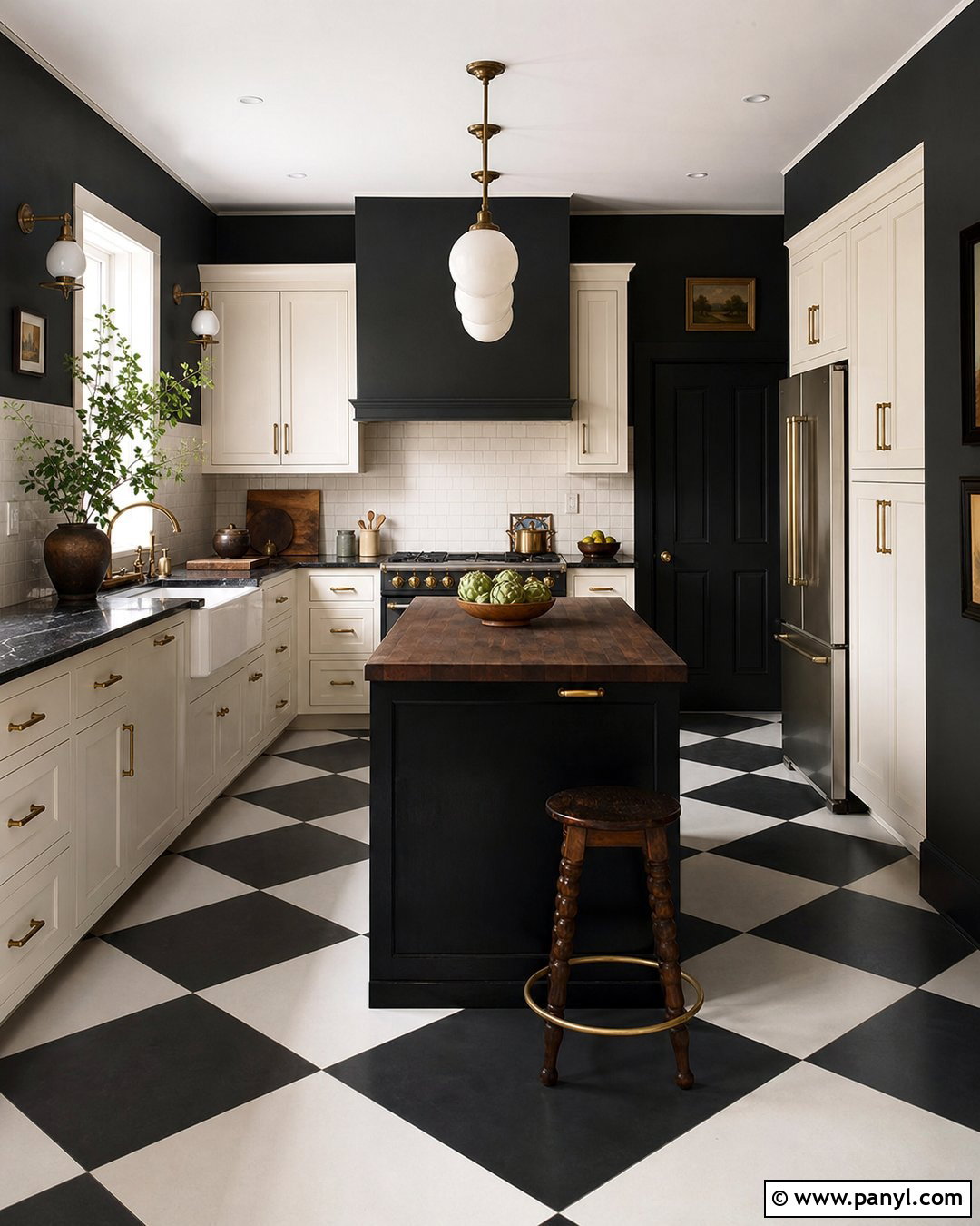 Black Kitchen Walls With Checkerboard Floors - 30 black walls kitchen ideas