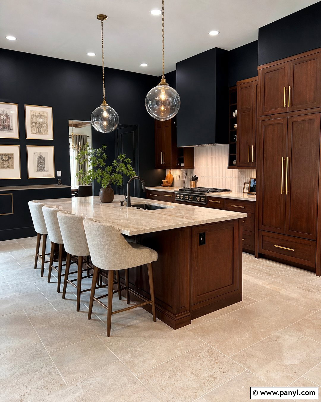 Black Kitchen Walls With Cherry Wood Cabinets - 20 Black Kitchen Walls With Brown Cabinets