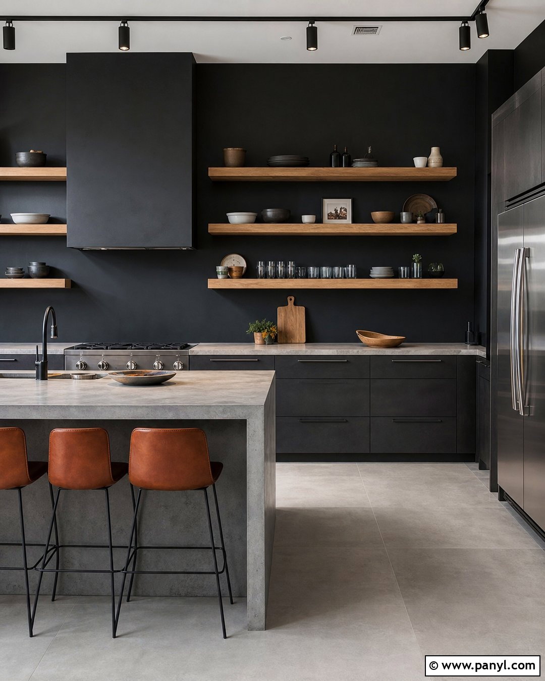 Black Kitchen Walls With Concrete Counters - 20 Contemporary Kitchen Black Walls