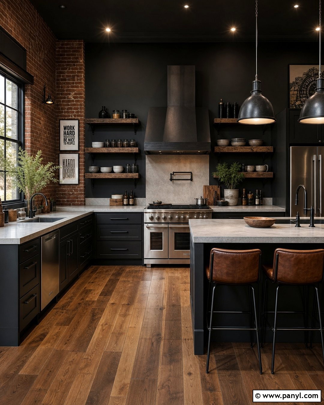 Black Kitchen Walls With Exposed Brick - 30 black walls kitchen ideas