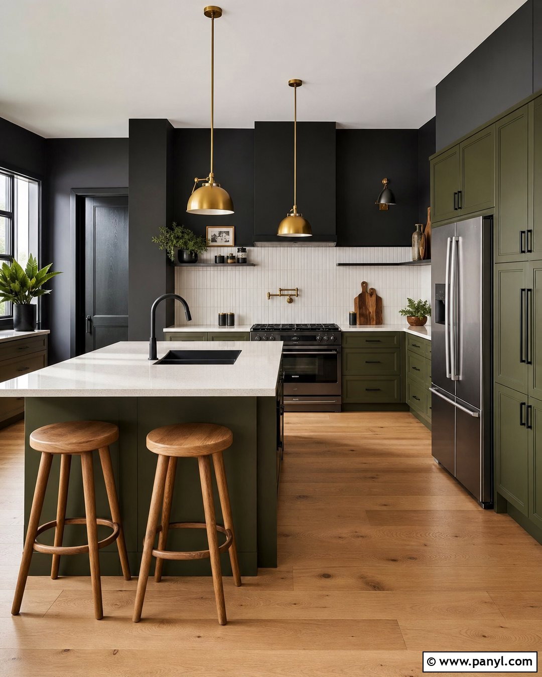 Black Kitchen Walls With Green Cabinets - 20 Contemporary Kitchen Black Walls