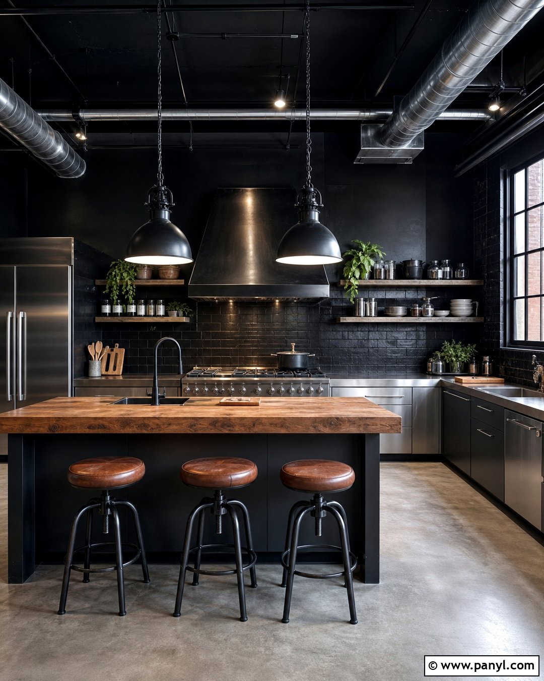 Black Kitchen Walls With Industrial Details - 30 black walls kitchen ideas