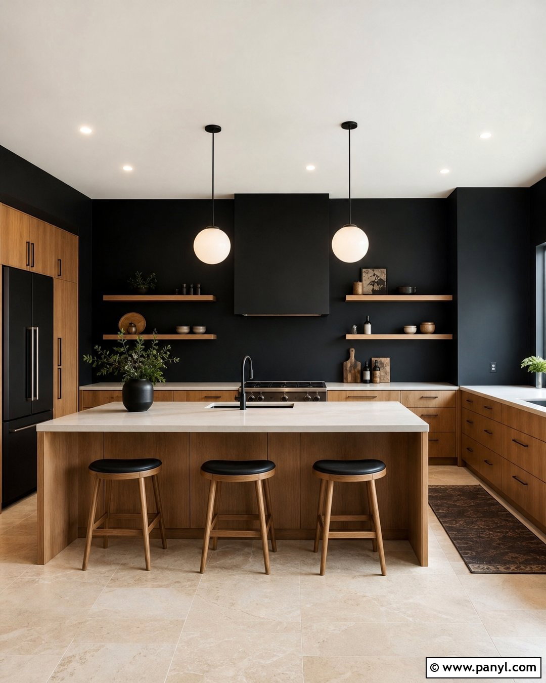 Black Kitchen Walls With Light Oak Cabinets - 20 Contemporary Kitchen Black Walls