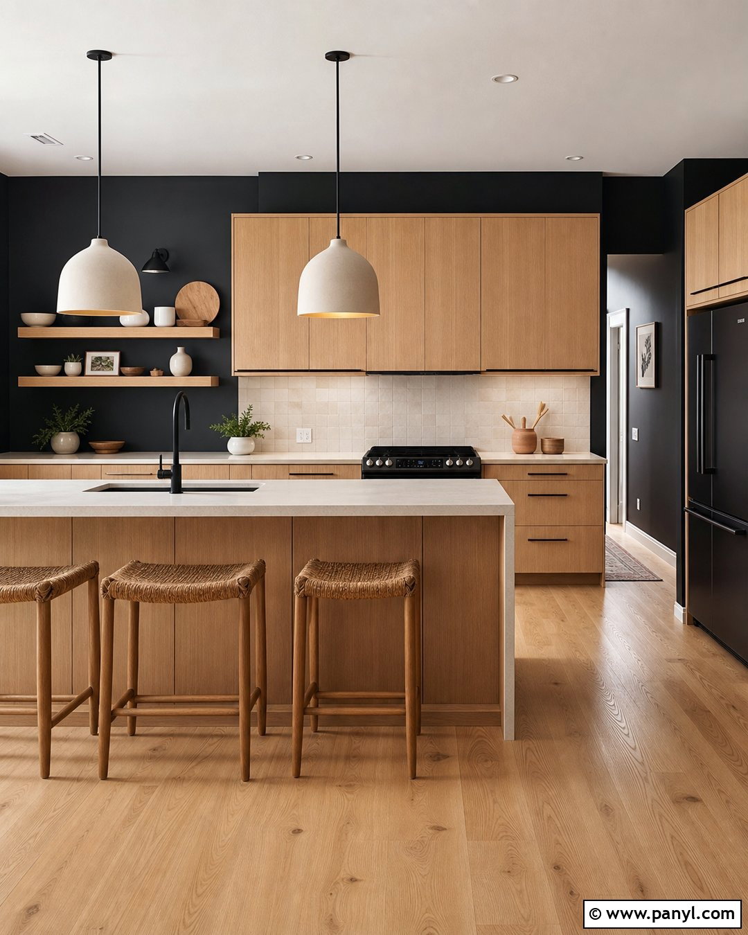 Black Kitchen Walls With Light Oak Cabinets - 30 black walls kitchen ideas