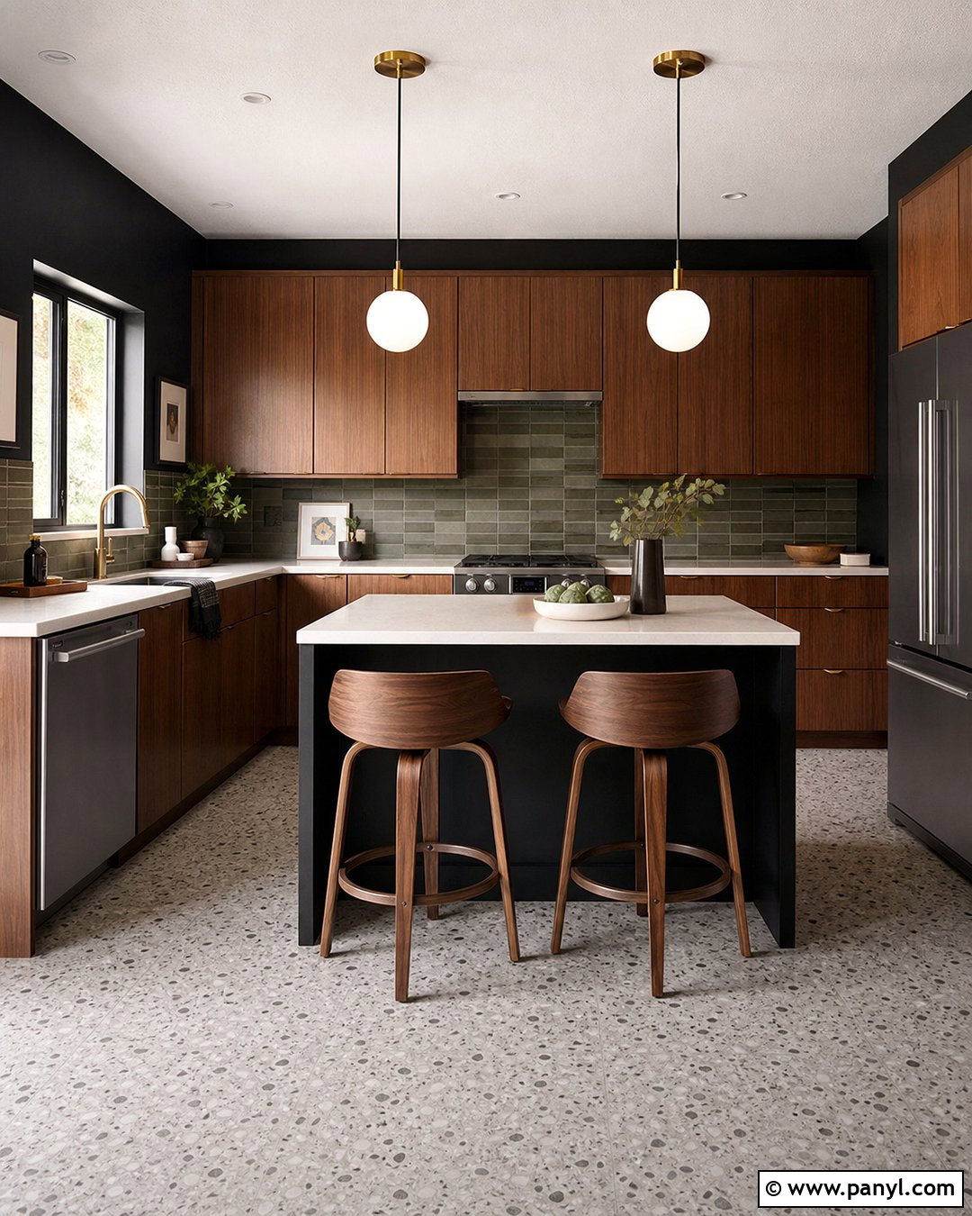 Black Kitchen Walls With Midcentury Cabinets - 30 black walls kitchen ideas