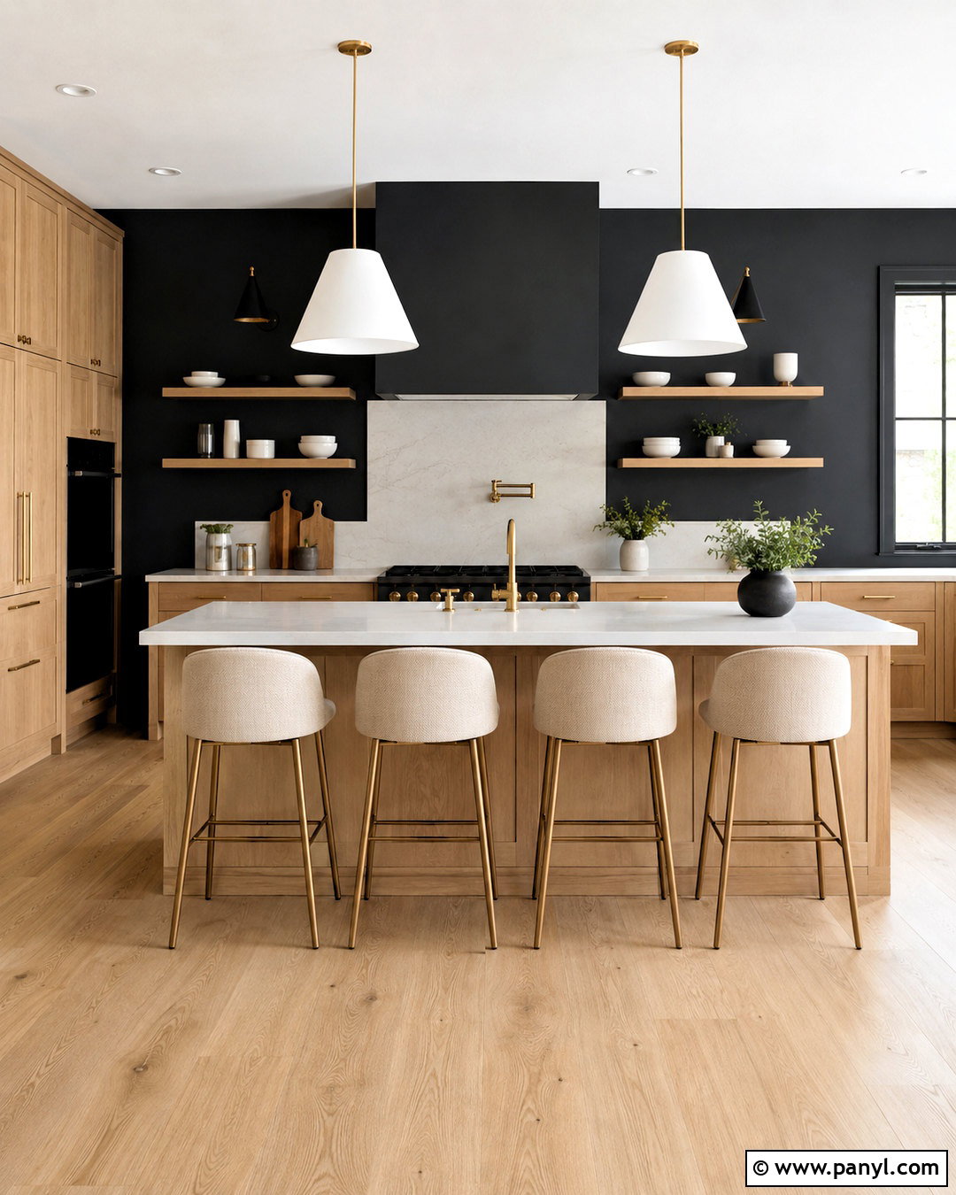 Black Kitchen Walls With Natural Wood Cabinets - 40 kitchen wall color ideas