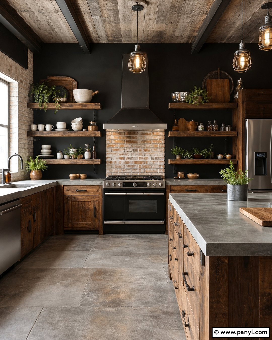 Black Kitchen Walls With Rustic Brown Cabinets - 20 Black Kitchen Walls With Brown Cabinets