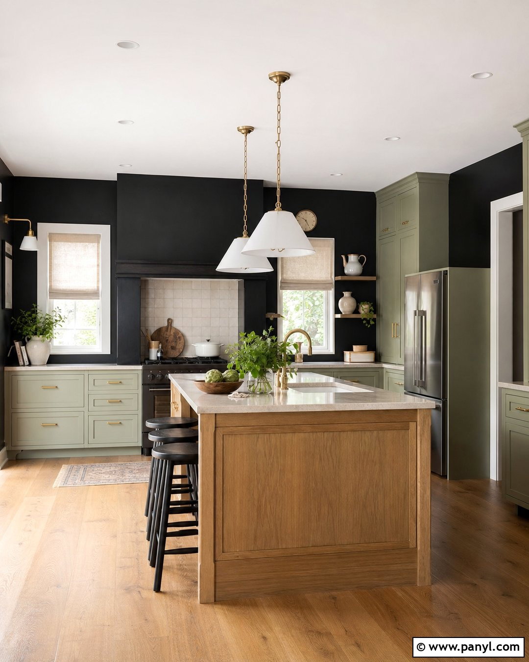 Black Kitchen Walls With Sage Green Cabinets - 30 black walls kitchen ideas