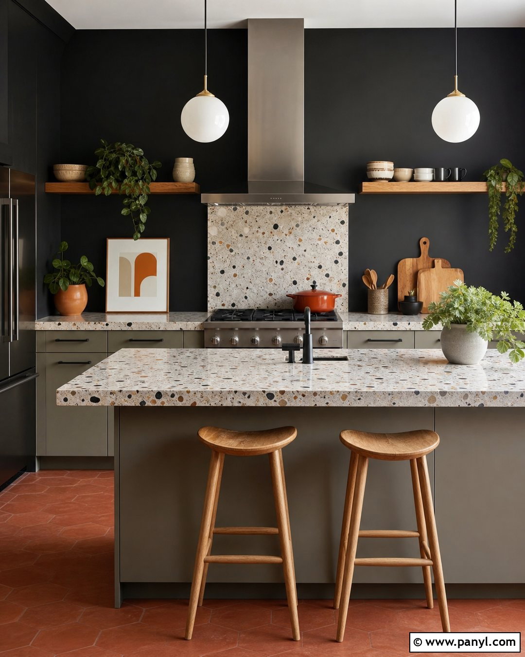Black Kitchen Walls With Terrazzo Counters - 30 black walls kitchen ideas