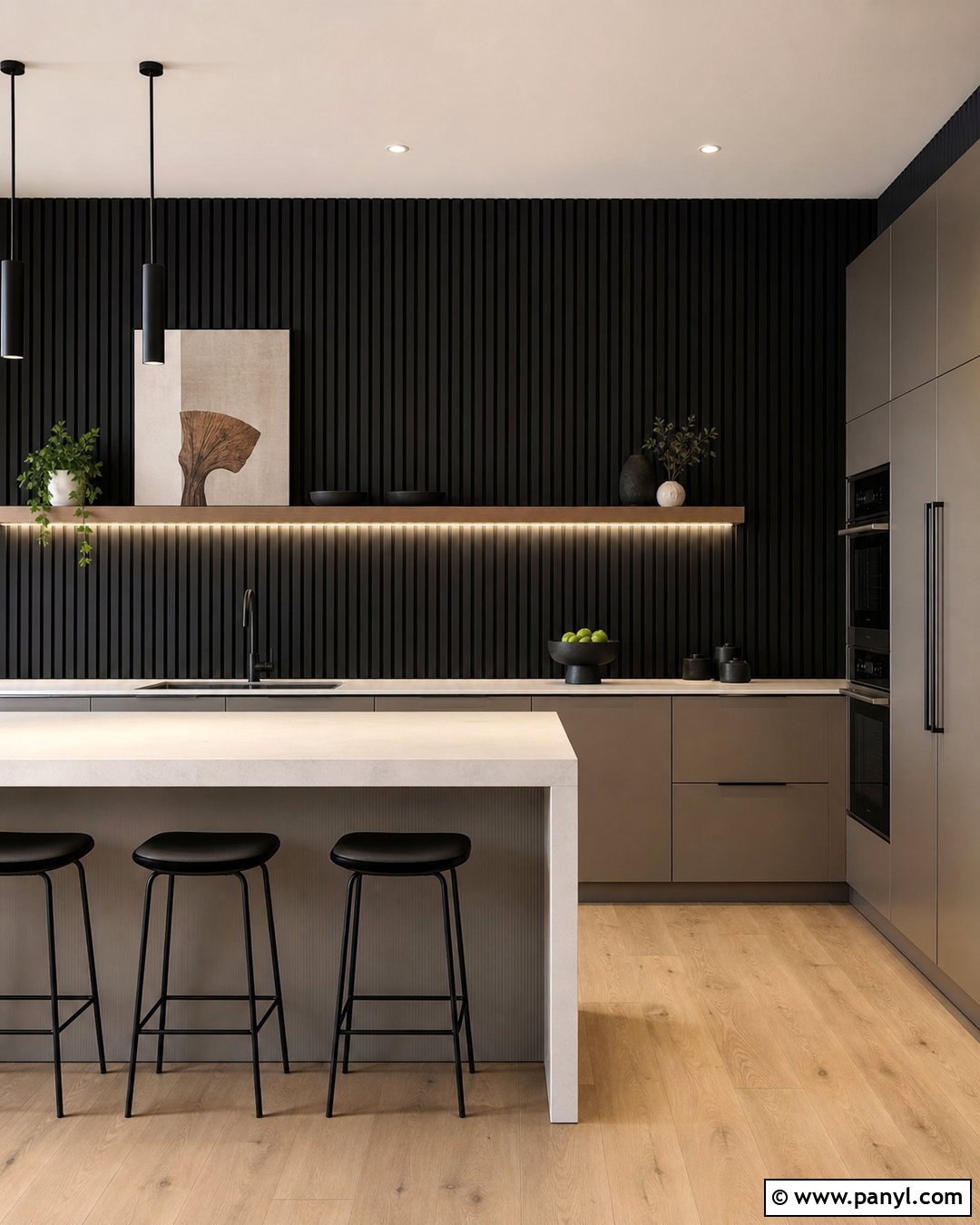 Black Kitchen Walls With Textured Panels - 20 Contemporary Kitchen Black Walls