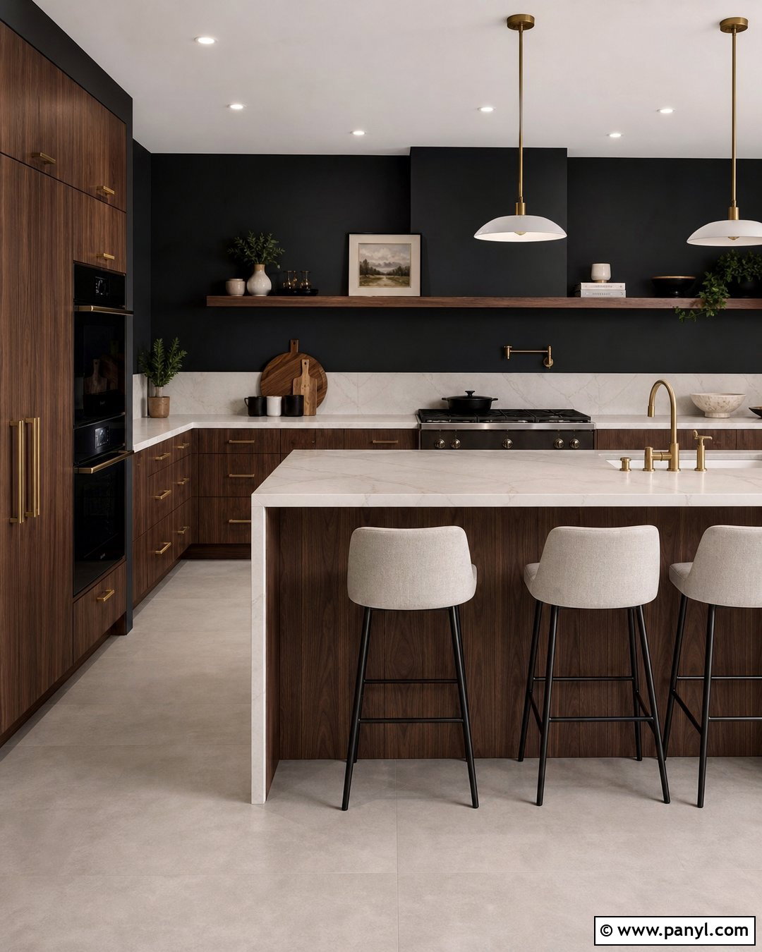 Black Kitchen Walls With Walnut Cabinets - 20 Contemporary Kitchen Black Walls