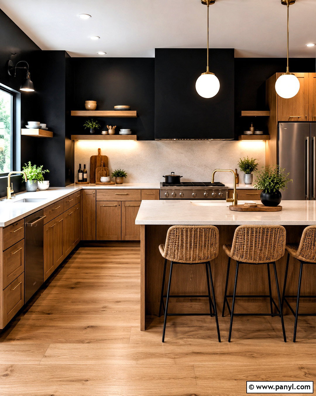 Black Kitchen Walls With Wood Cabinets - 40 Black Painted Walls