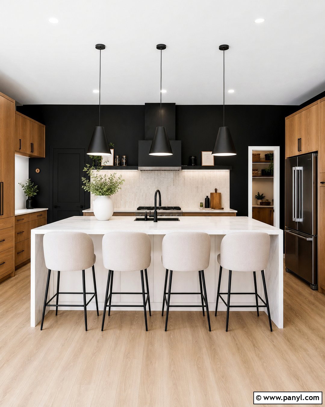 Black Kitchen Walls With a White Island - 20 Contemporary Kitchen Black Walls