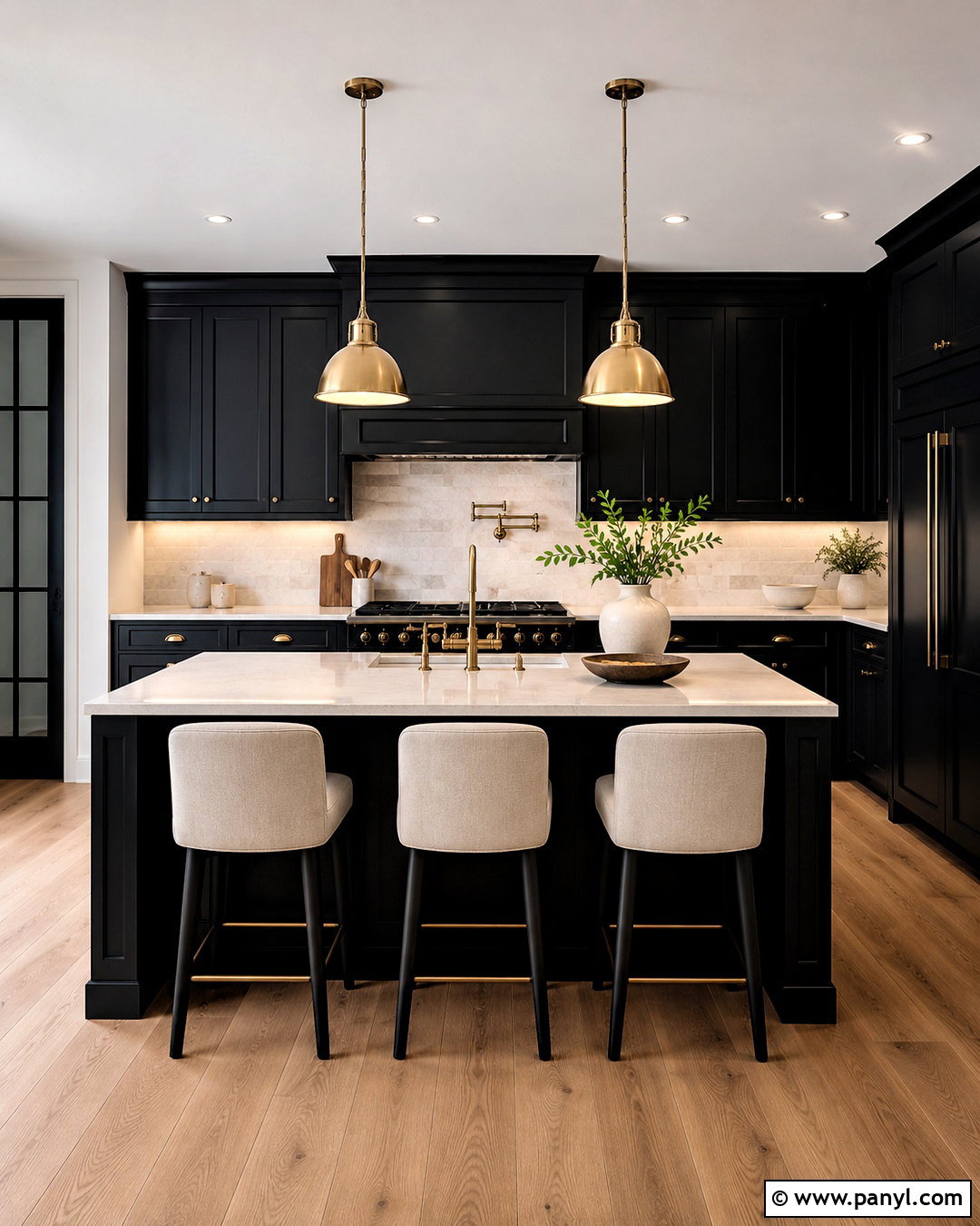 Black Kitchen With Brass Hardware - 20 black kitchen interior ideas