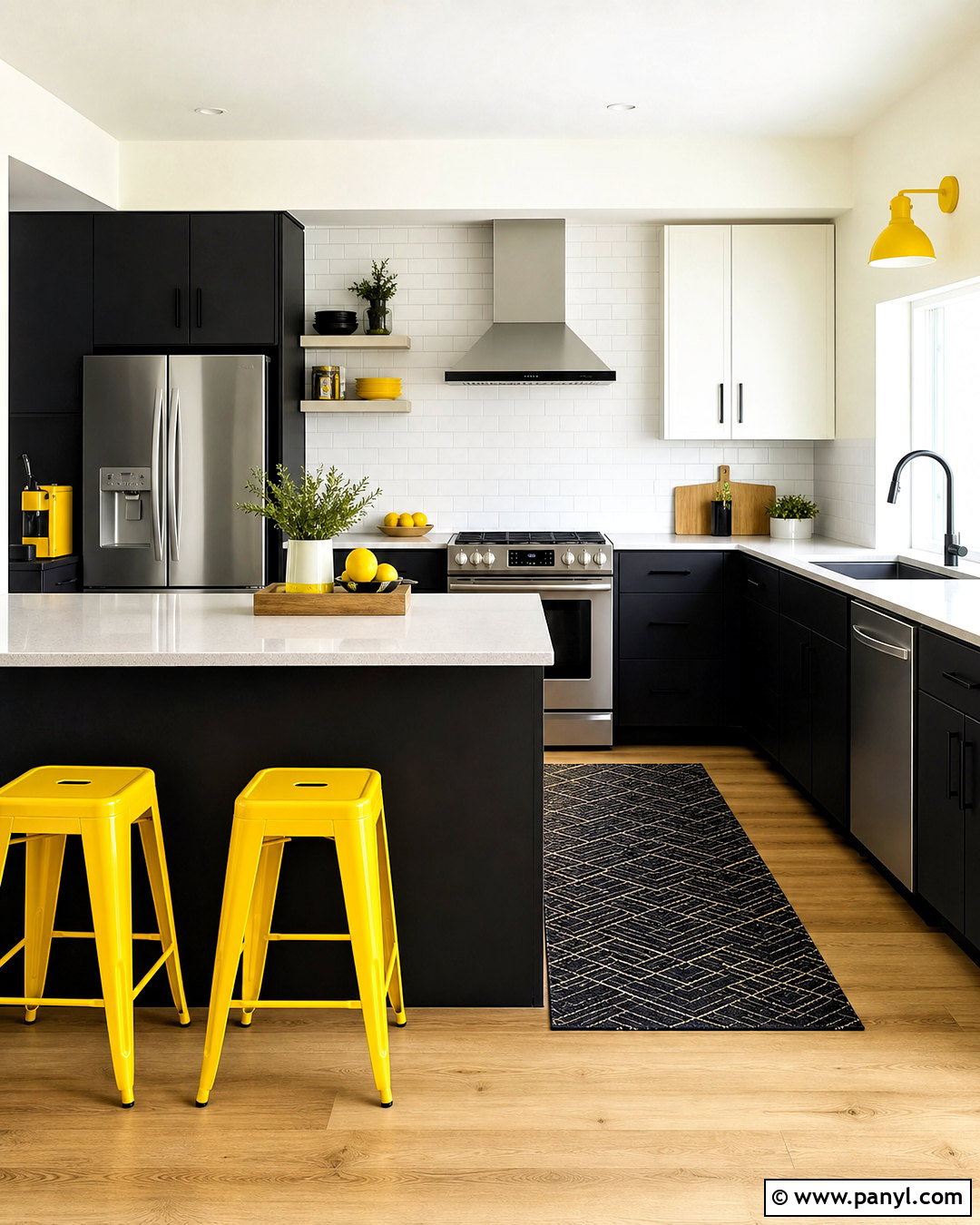 Black Kitchen With Bright Yellow Accents - 20 kitchen with yellow accents