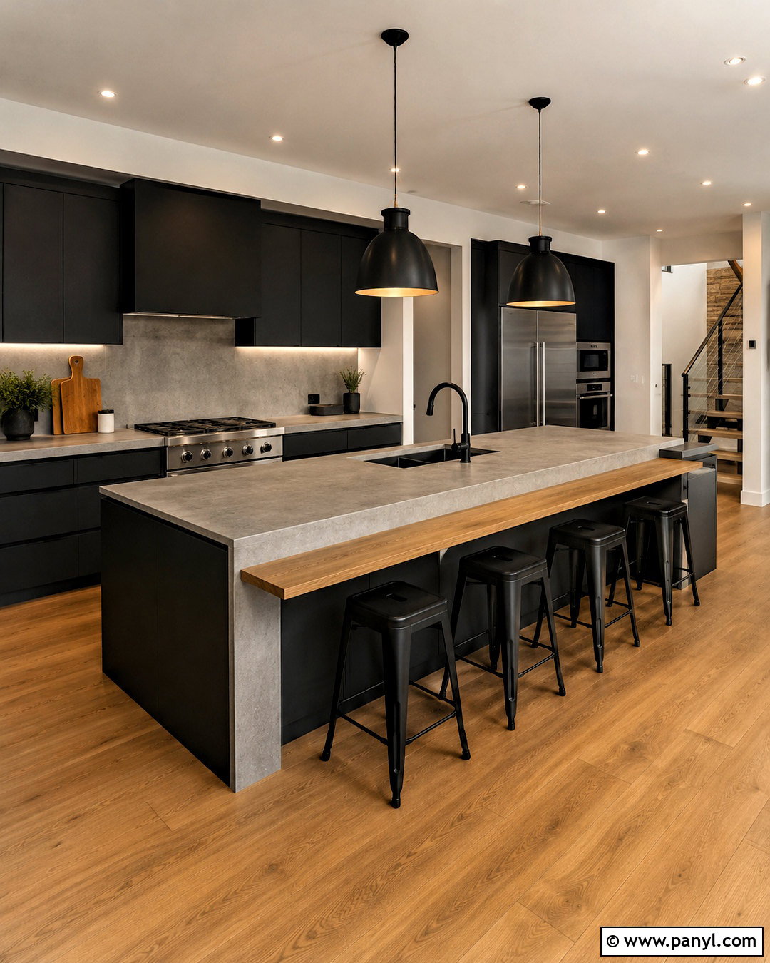 Black Kitchen With Concrete Counters - 20 black kitchen interior ideas