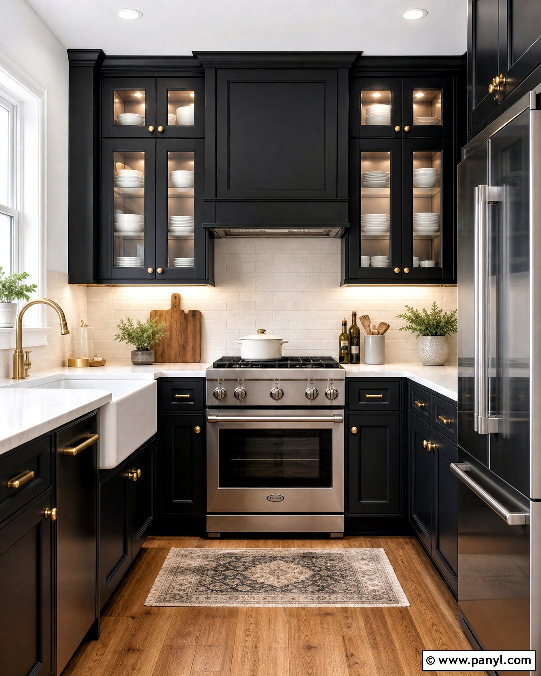 Black Kitchen With Glass Cabinet Doors - 20 small black kitchen ideas