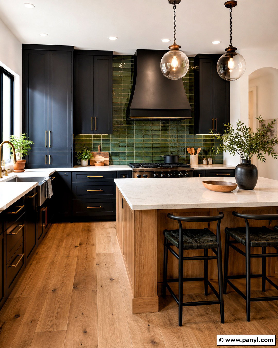 Black Kitchen With Green Backsplash - 20 black kitchen interior ideas