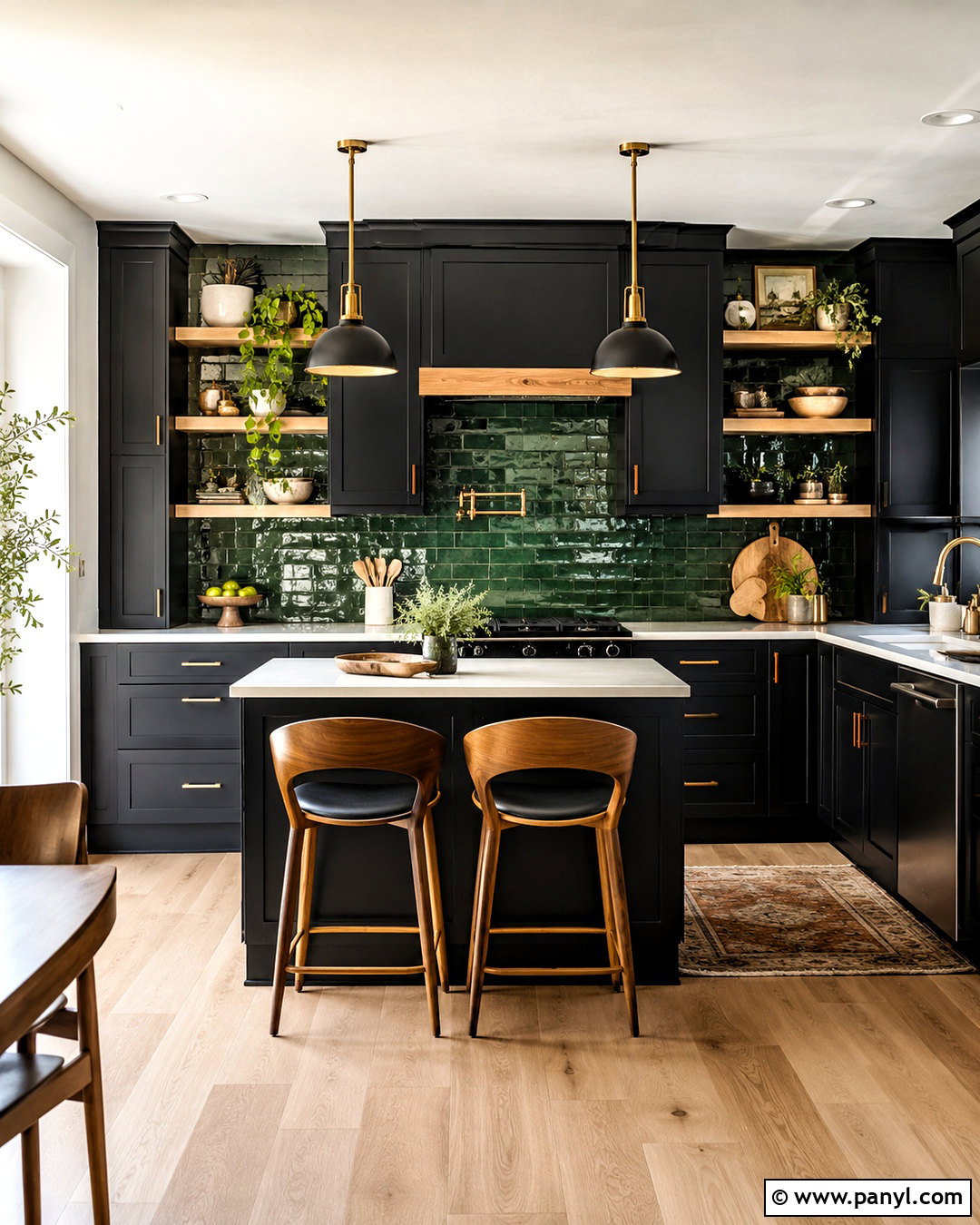 Black Kitchen With Green Tile Backsplash - 20 black kitchen design ideas