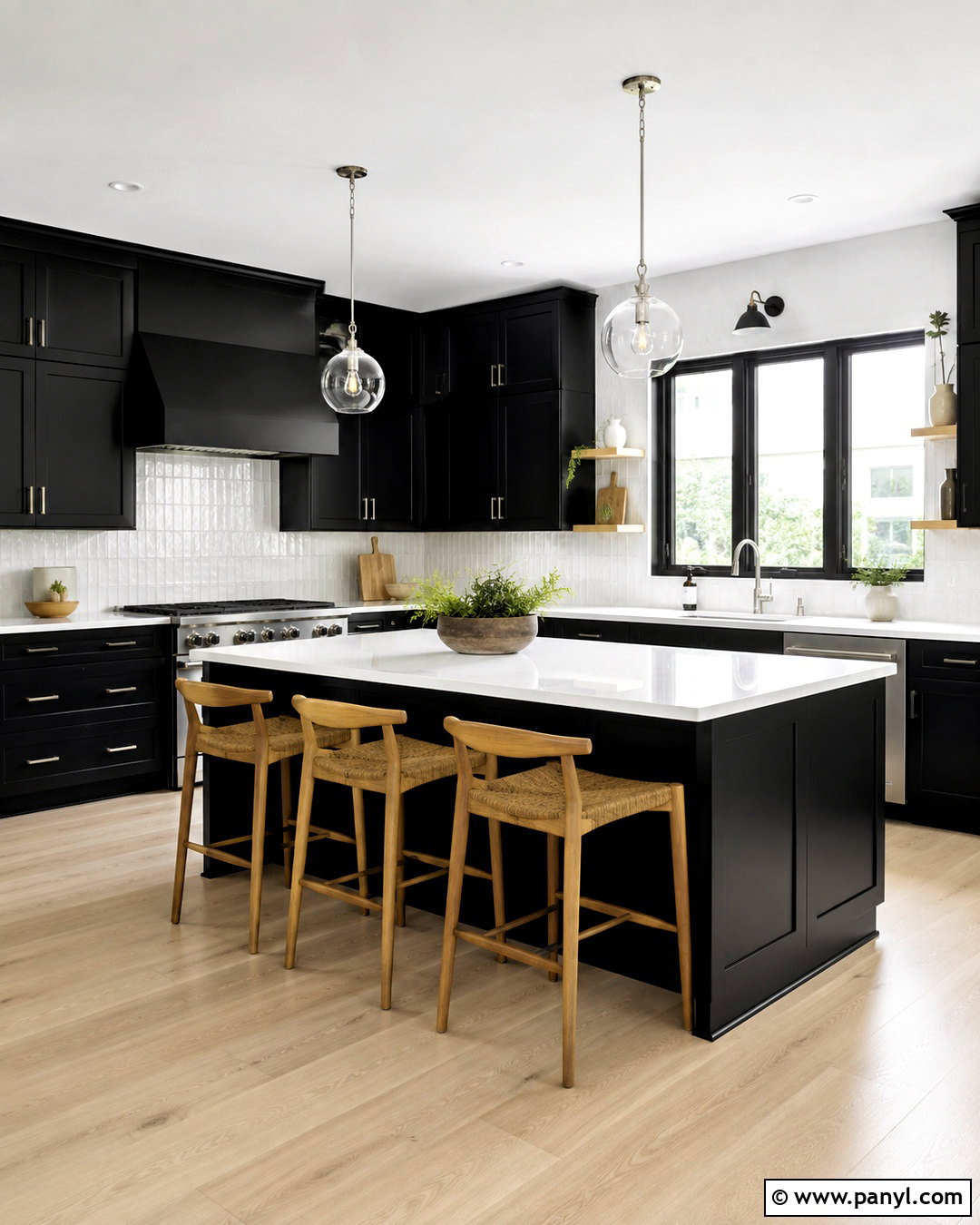 Black Kitchen With Light Wood Flooring - 20 black kitchen inspiration ideas