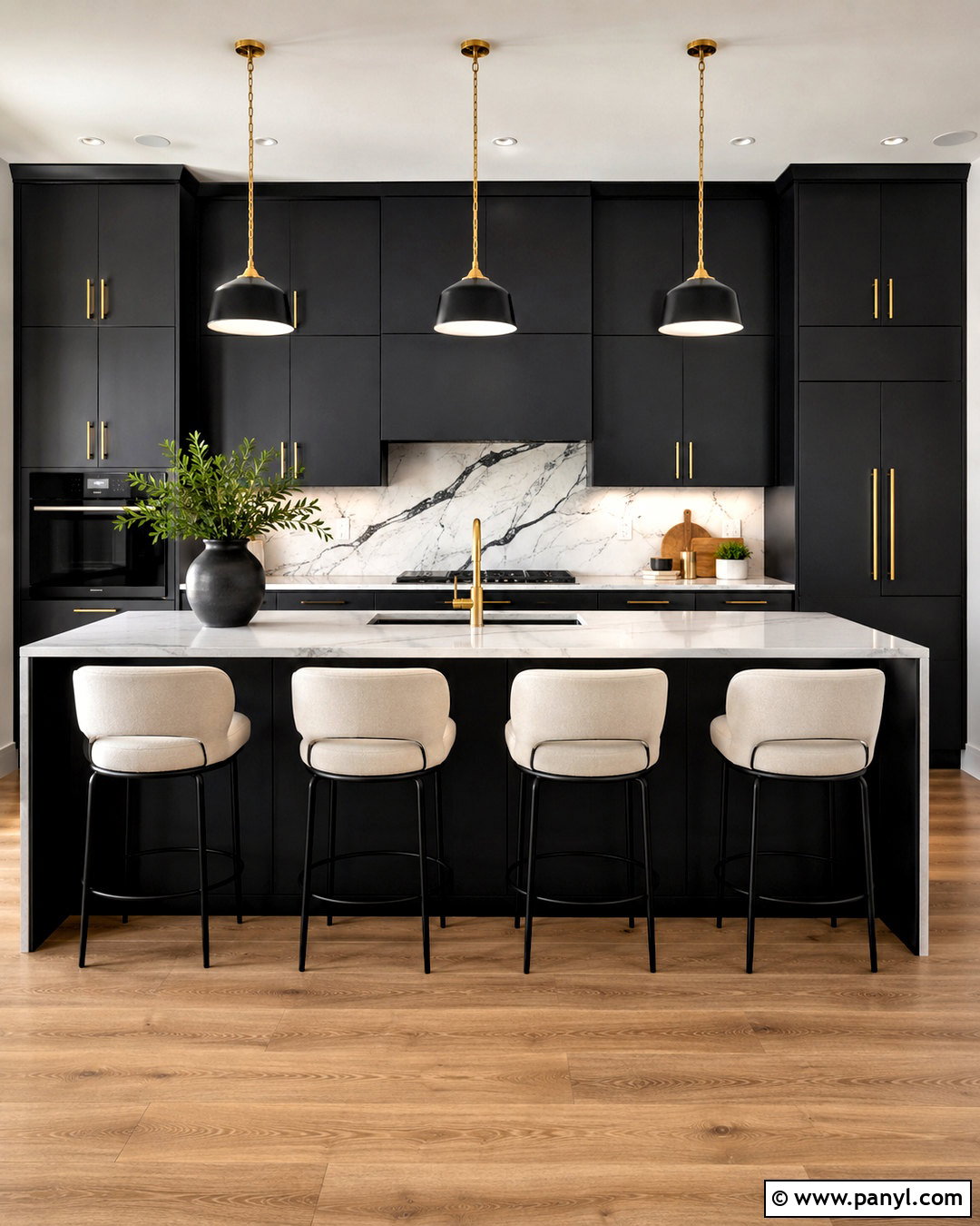 Black Kitchen With Marble Backsplash - 20 black kitchen inspiration ideas