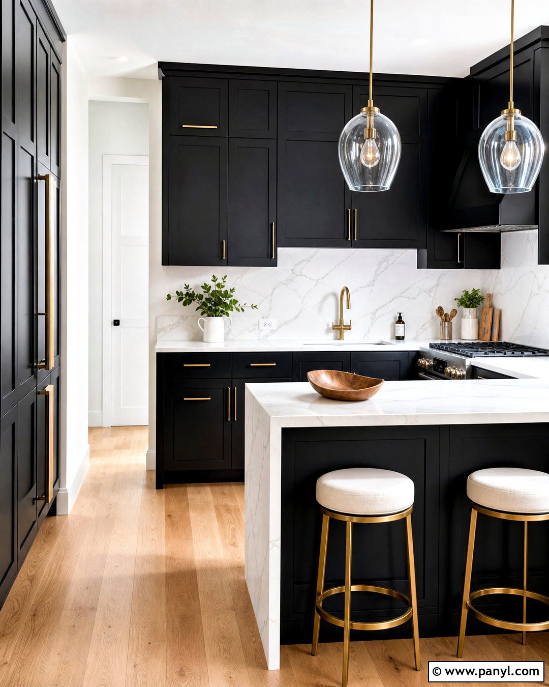 Black Kitchen With Marble Backsplash - 20 small black kitchen ideas