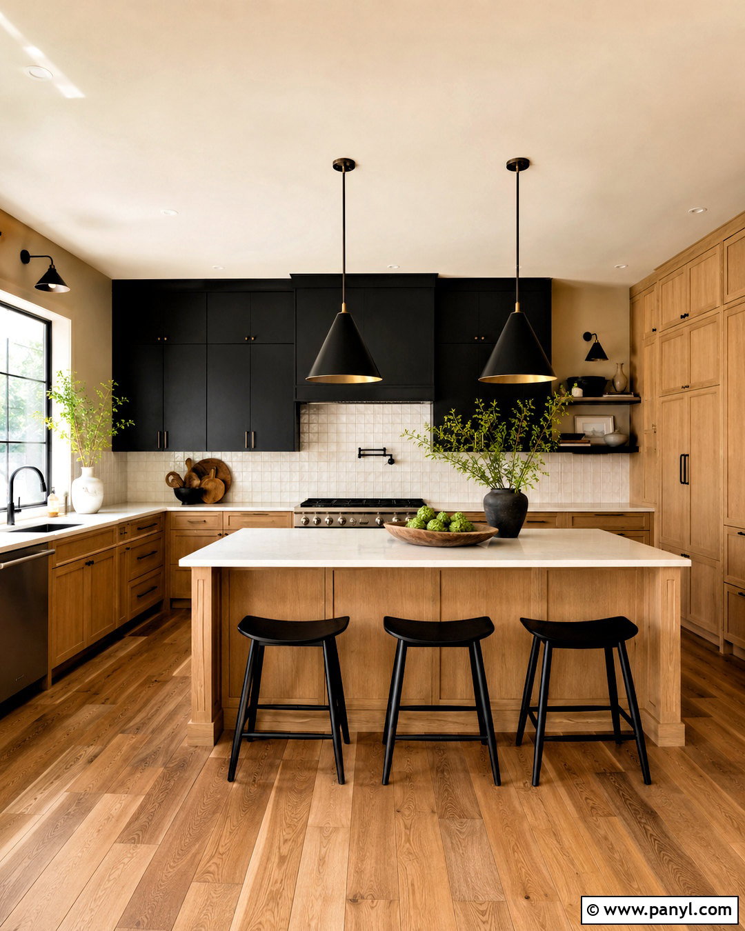 Black Kitchen With Natural Oak Cabinets - 20 black kitchen design ideas