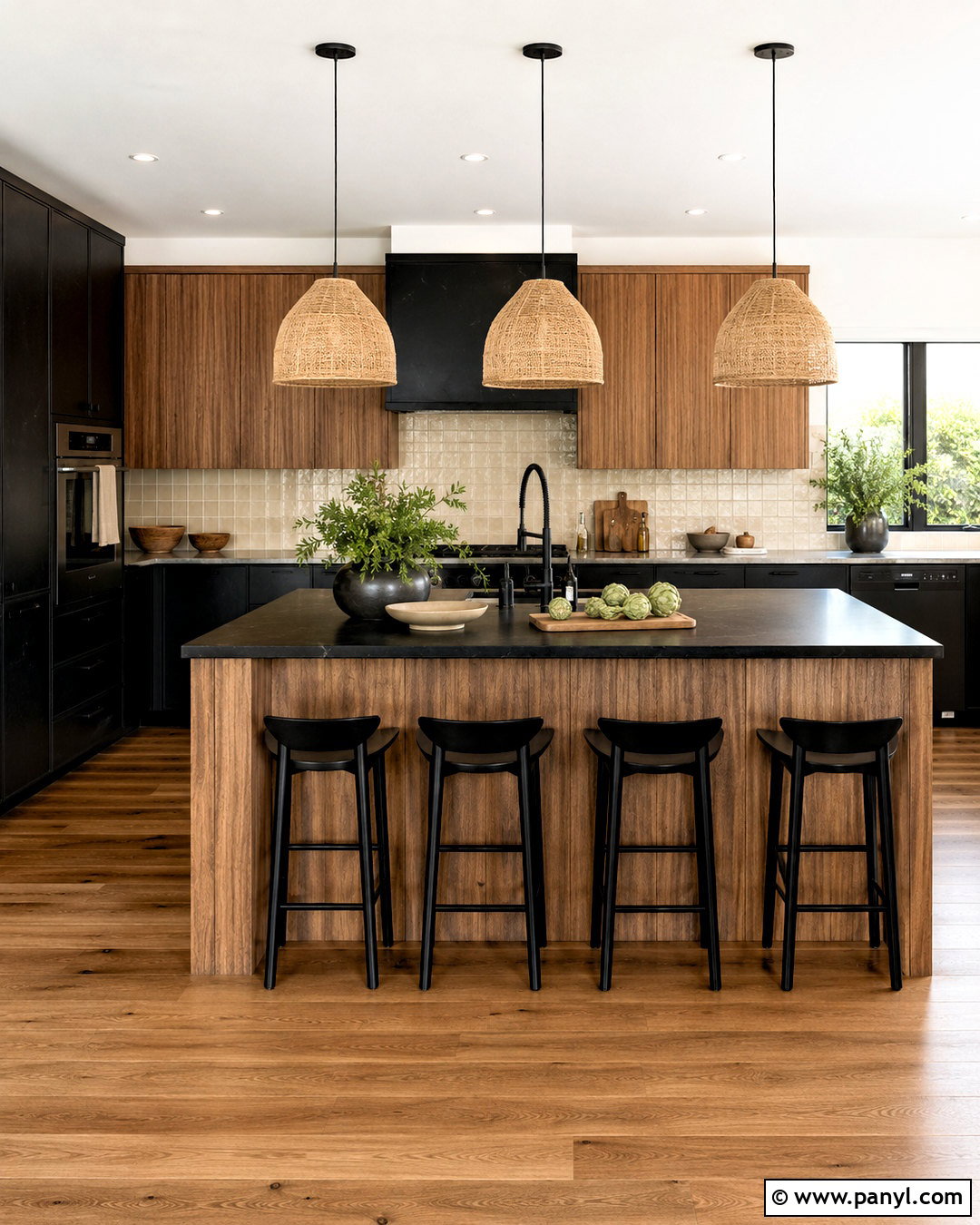 Black Kitchen With Natural Wood Cabinets - 20 black kitchen inspiration ideas