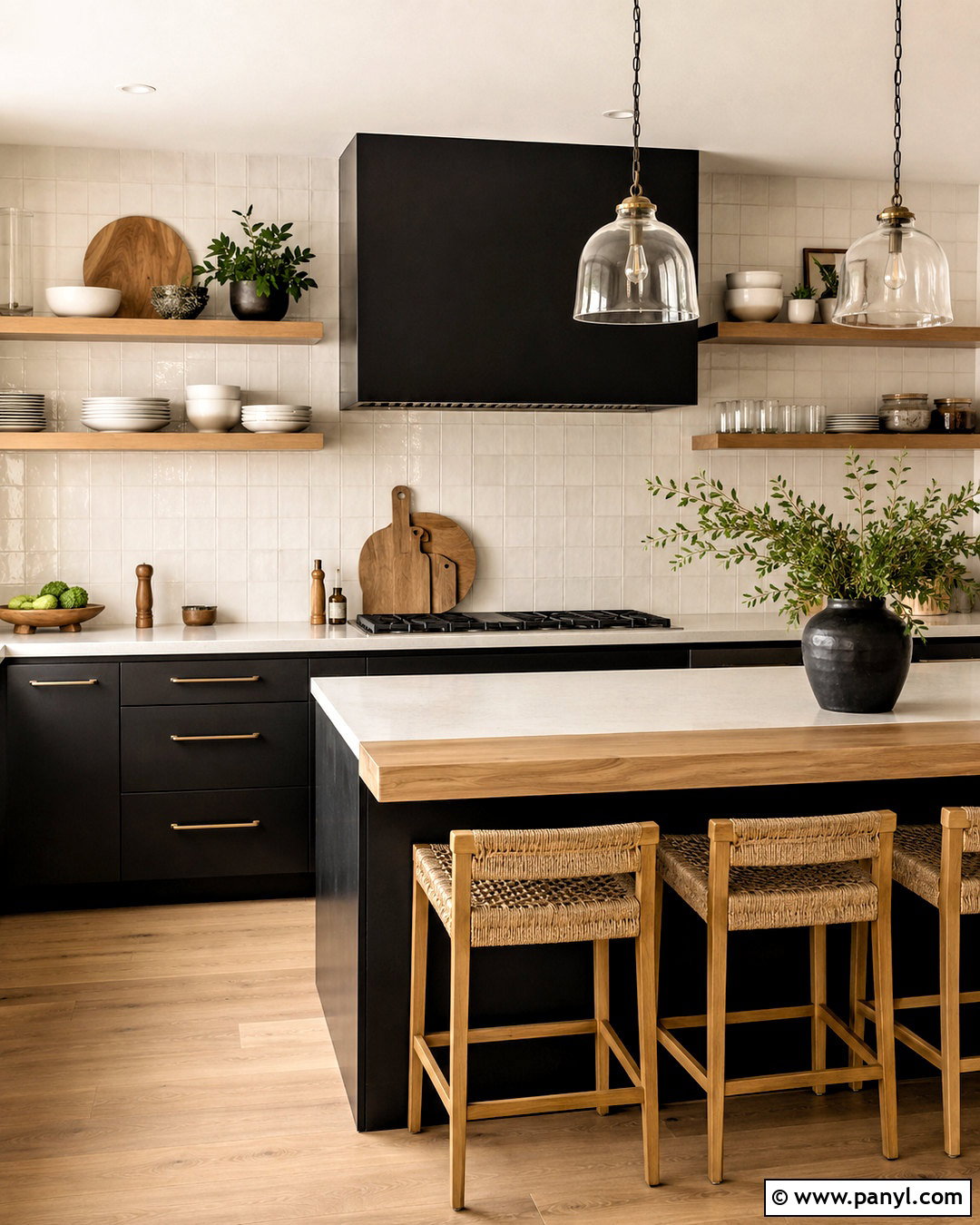 Black Kitchen With Open Shelving - 20 black kitchen interior ideas