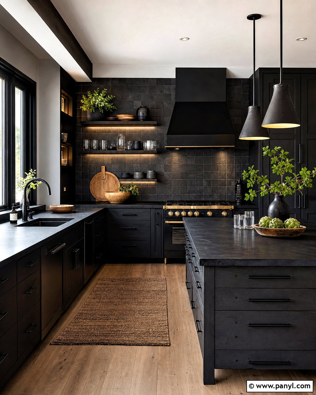 Black Kitchen With Open Shelving - 20 all black kitchen ideas