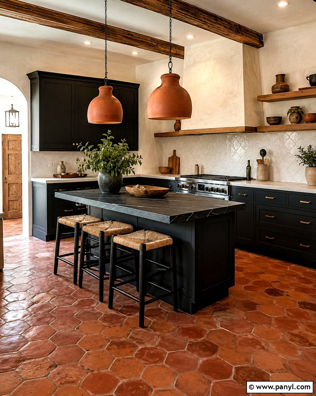 Black Kitchen With Terracotta Floor - 20 black kitchen interior ideas