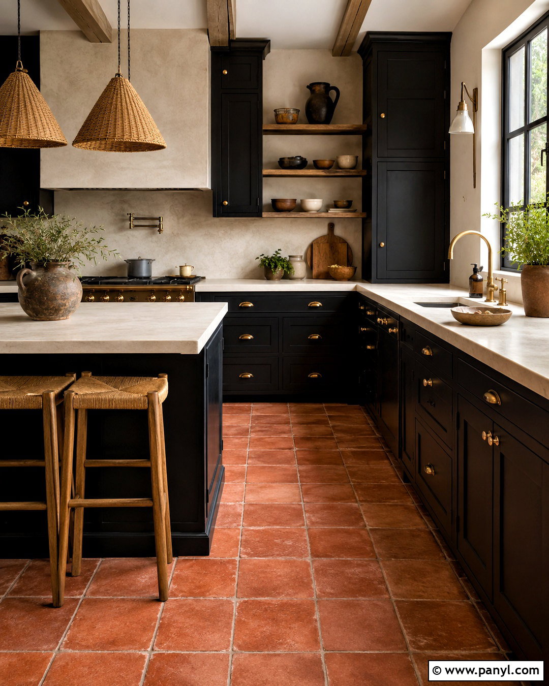 Black Kitchen With Terracotta Tile - 20 black kitchen design ideas