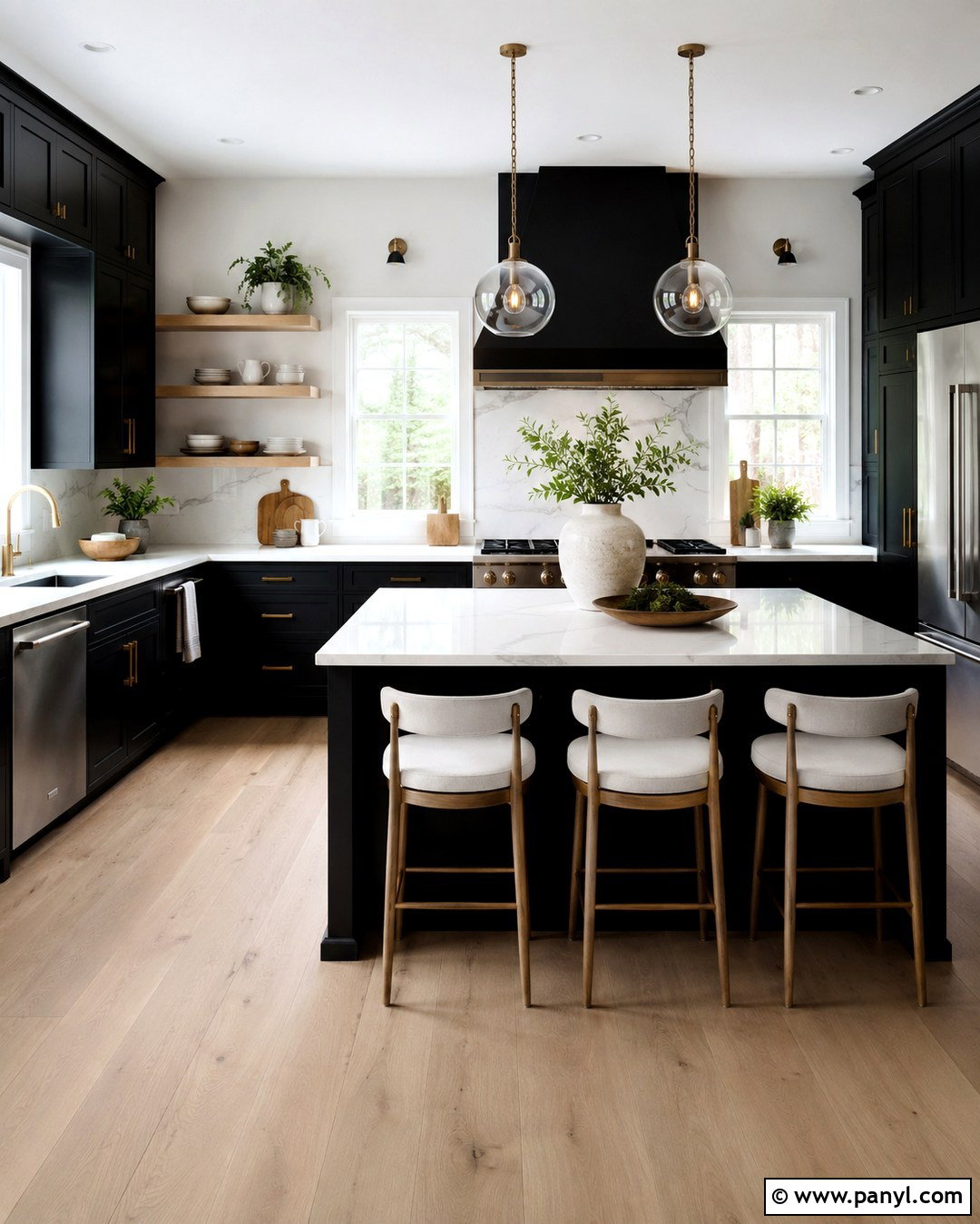 Black Kitchen With White Windows - 20 Dark Walls With White Windows