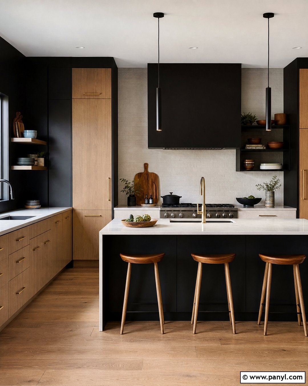 Black Kitchen With Wood Cabinets - 25 Kitchen Colors With Wood Cabinets