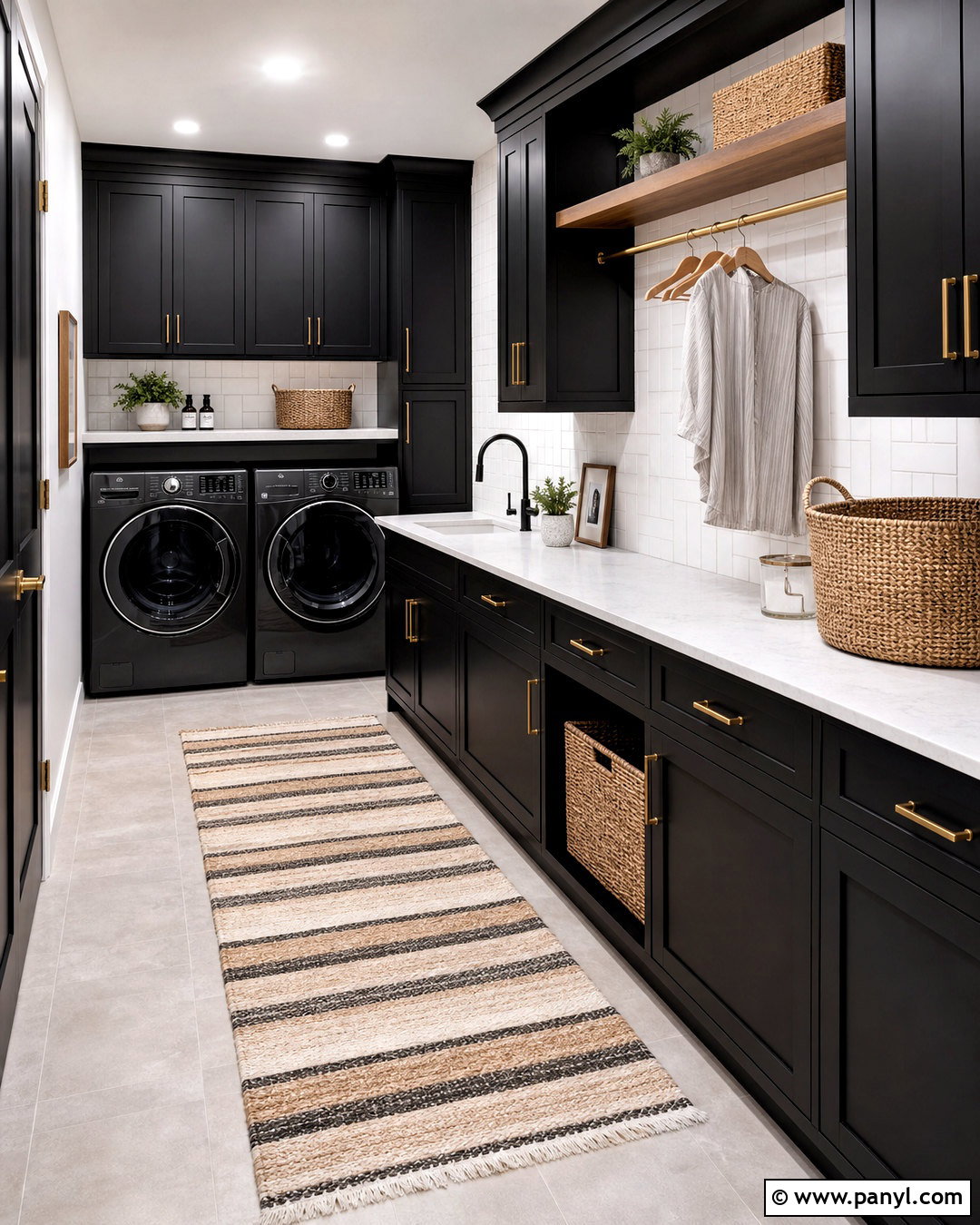Black Laundry Room With Brass Hardware - 20 black room design ideas