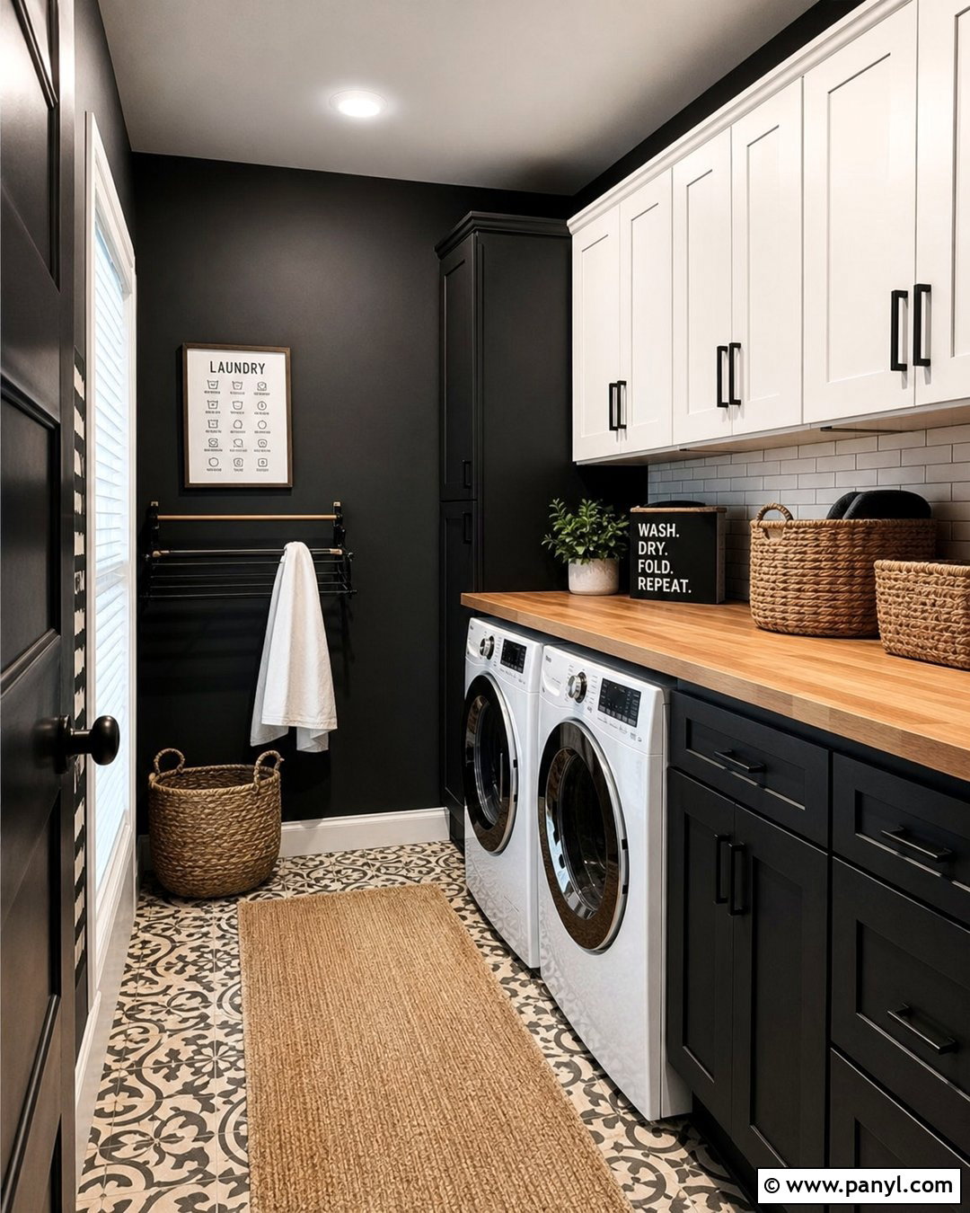 Black Laundry Room With White Trim - 30 Black Walls White Trim Ideas