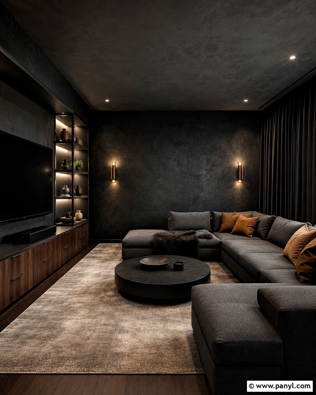 Black Lime Plaster Media Room - 20 lime plaster walls